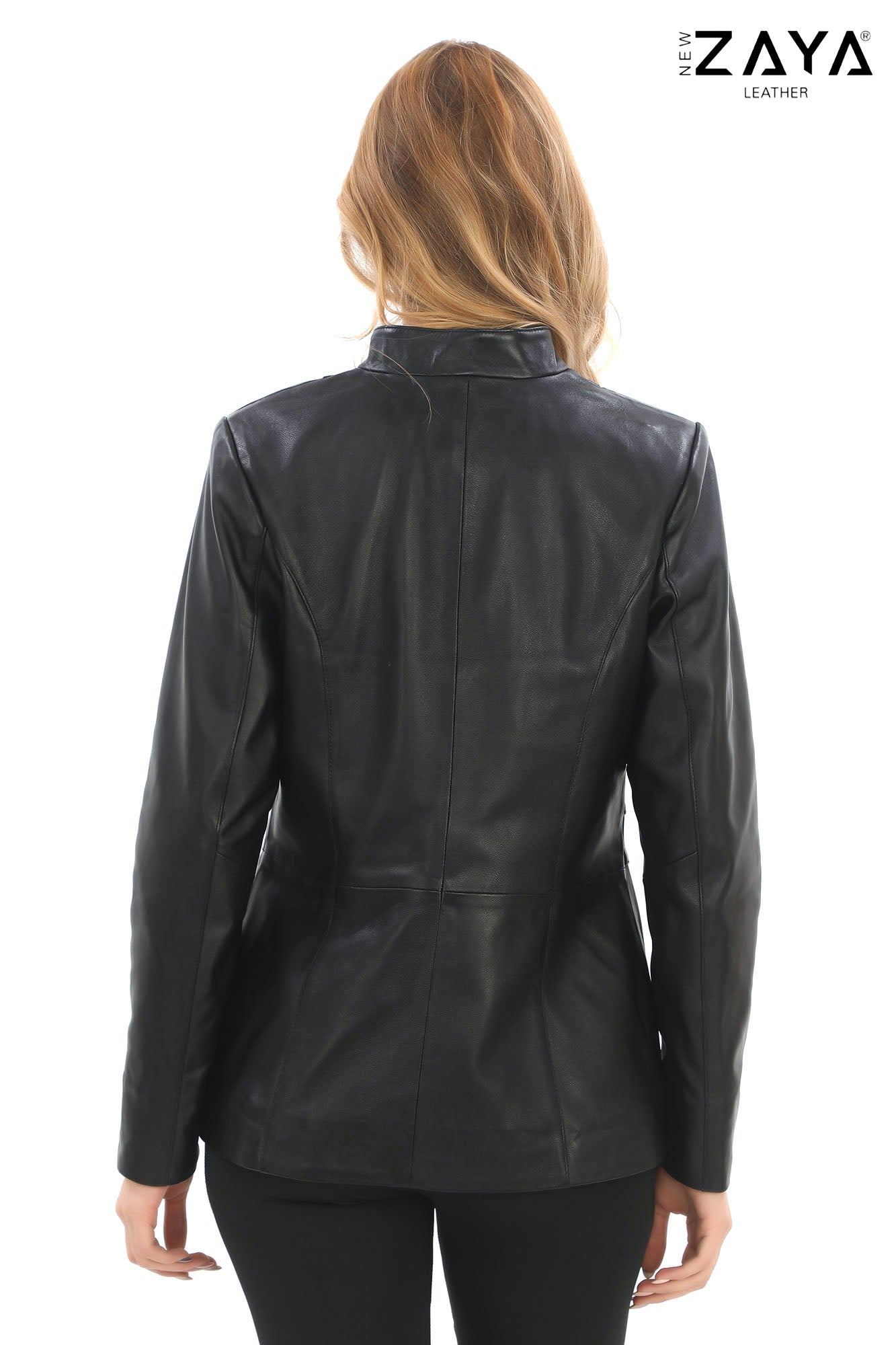 Treviso Genuine Lambskin Black Leather Jacket with Metallic Side Bar Details