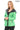 Venza Genuine Lambskin Neon Green Hooded Leather Jacket with Contrast Asymmetric Stripes