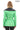 Venza Genuine Lambskin Neon Green Hooded Leather Jacket with Contrast Asymmetric Stripes