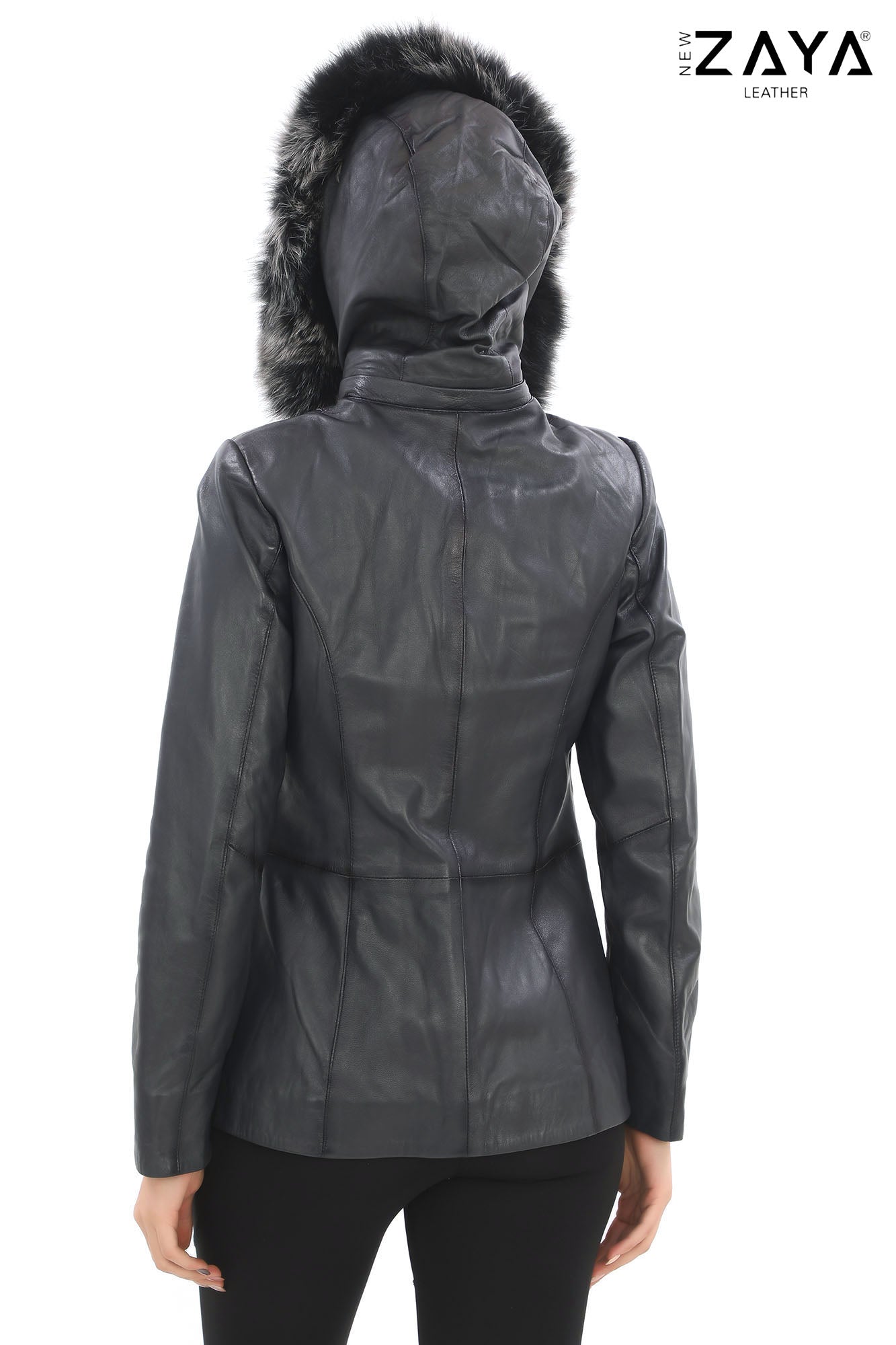 ELIVE ANTHRACITE Fur Hooded Leather Jacket