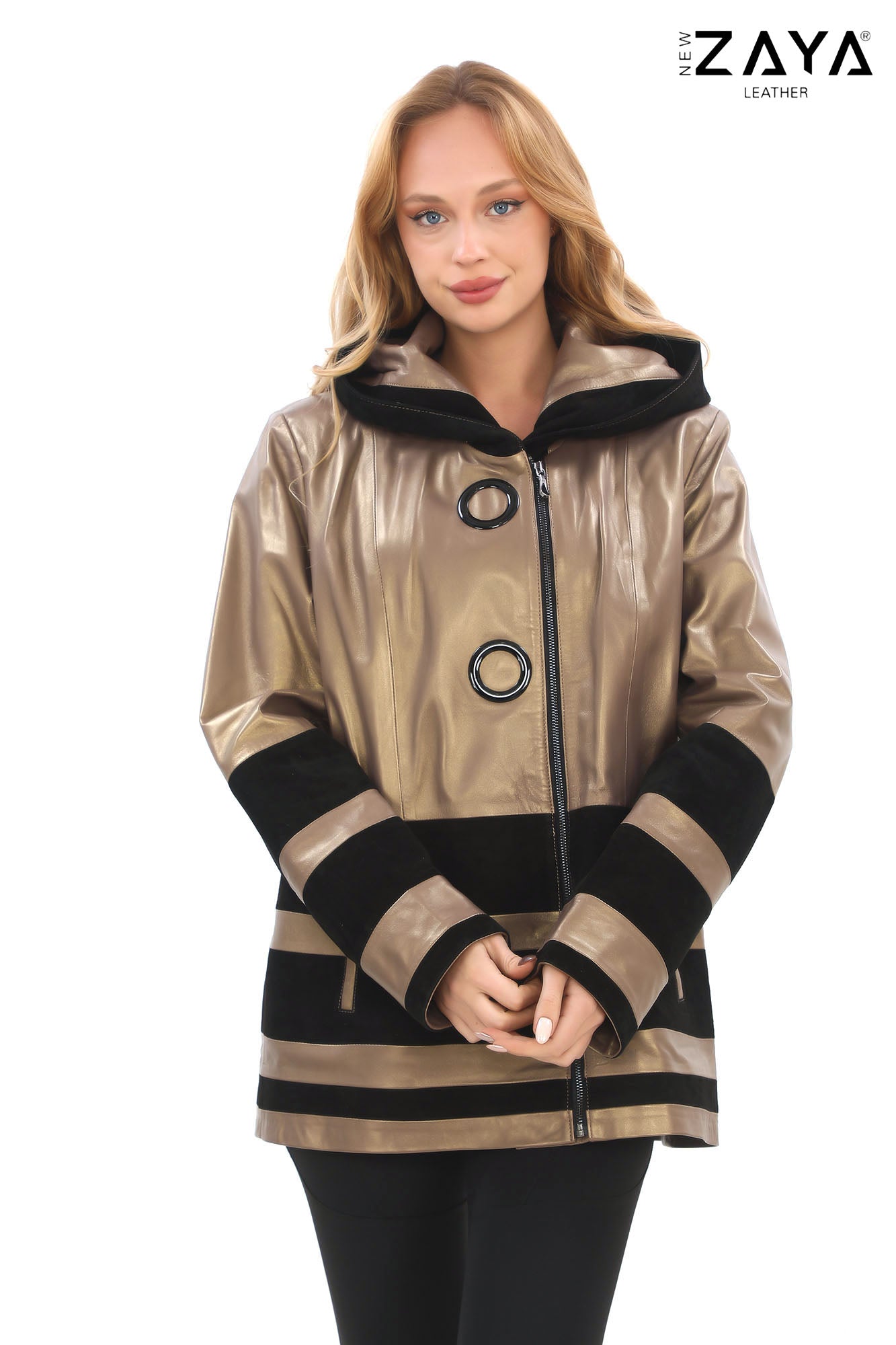 AURELIA GOLDEN NOIR – Hooded Gold Leather Jacket
