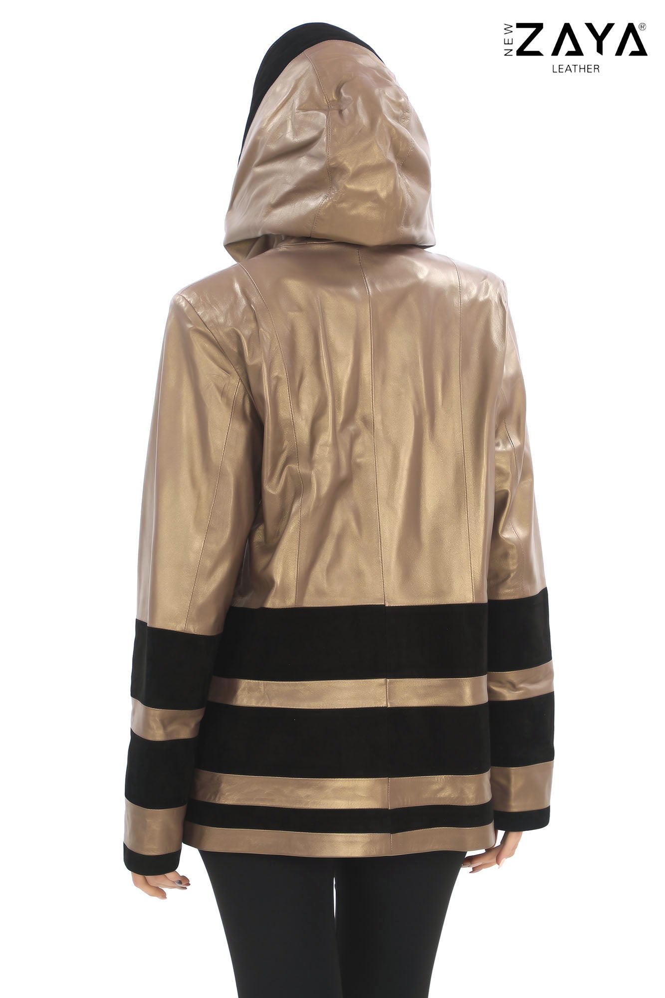 AURELIA GOLDEN NOIR – Hooded Gold Leather Jacket