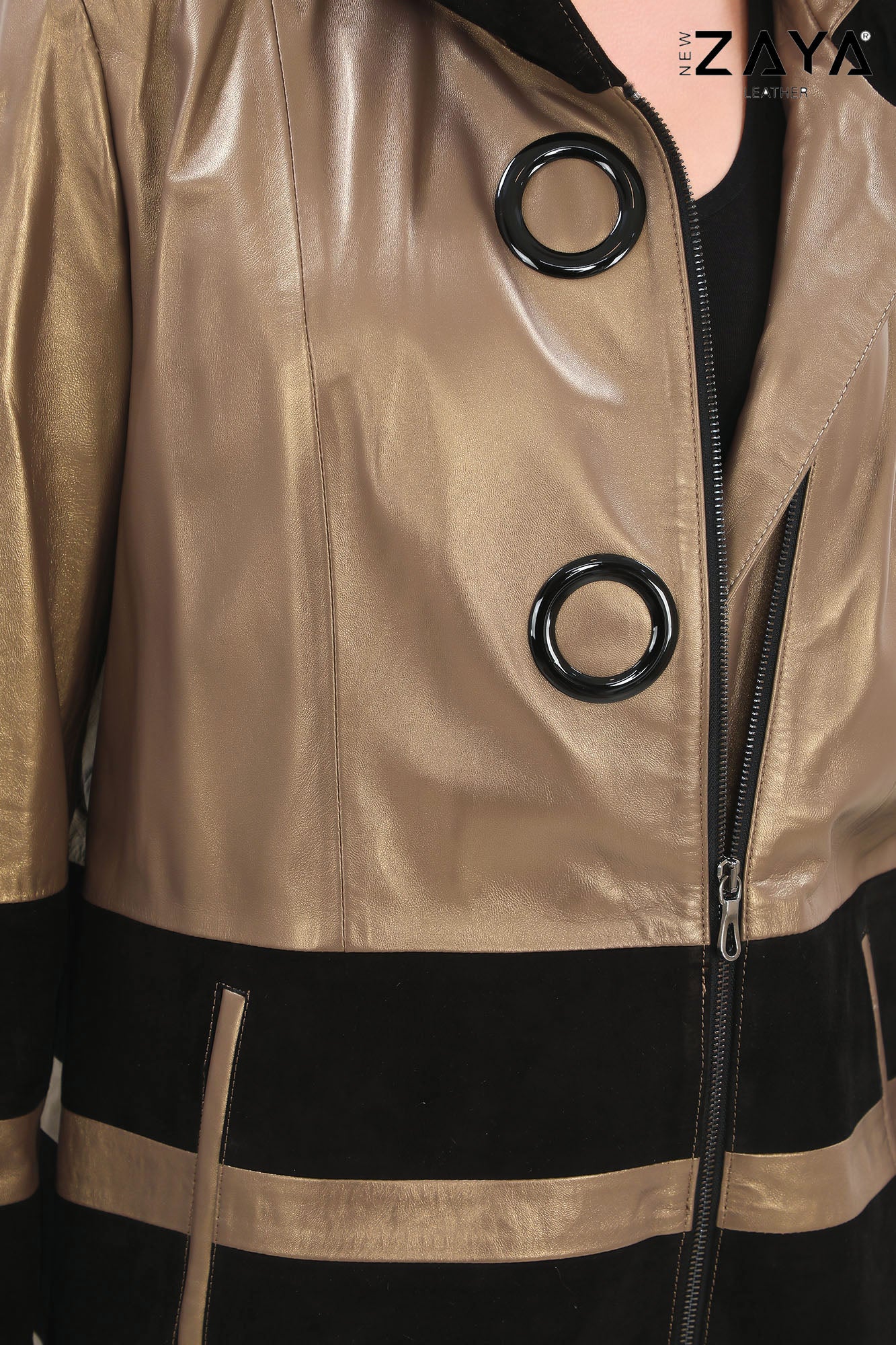 AURELIA GOLDEN NOIR – Hooded Gold Leather Jacket