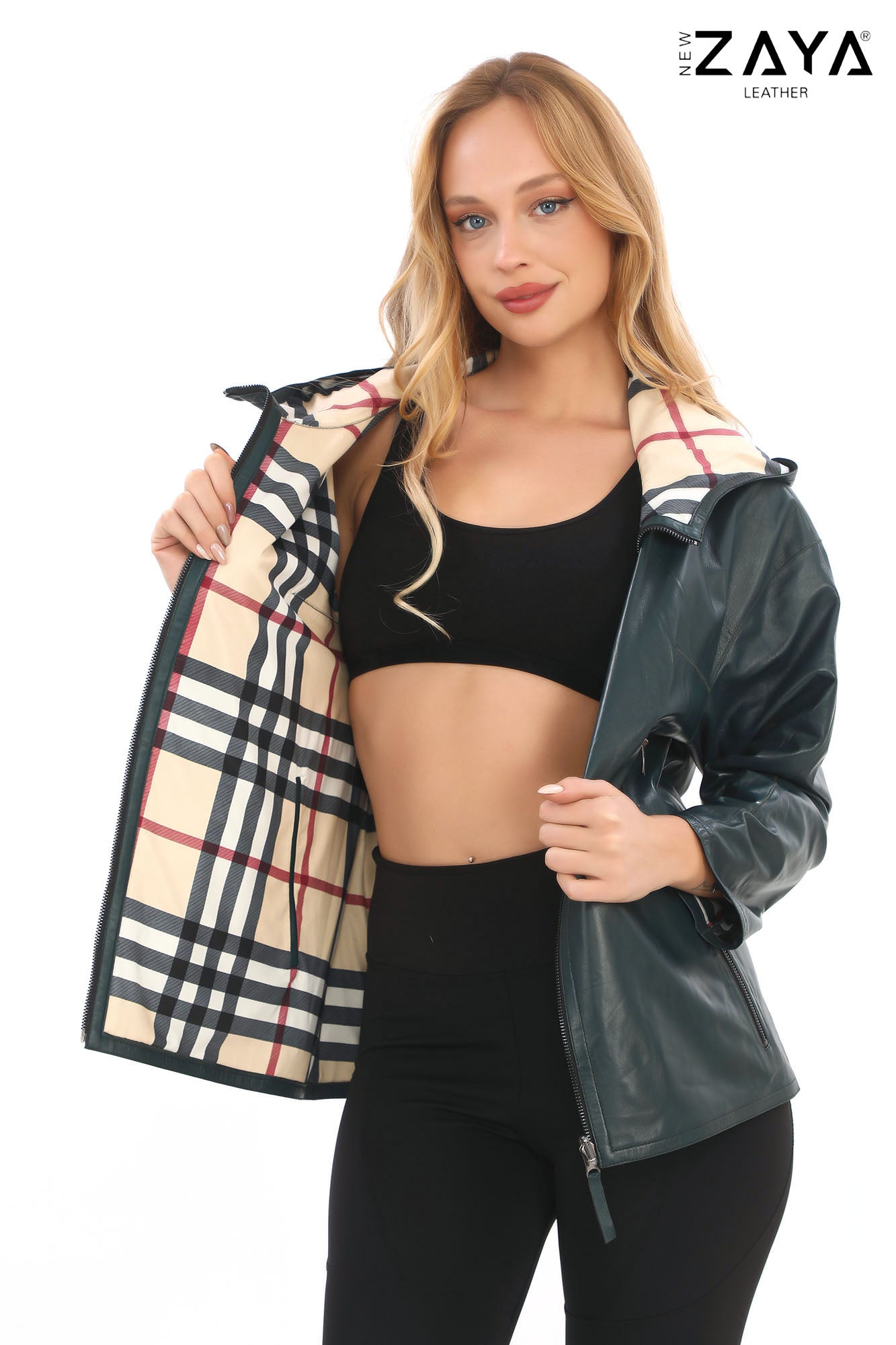 NAVY REVERSA – Reversible Navy Leather Jacket Green