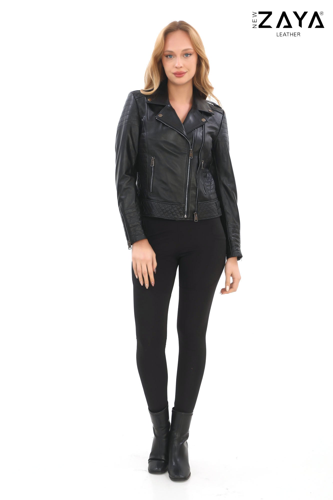 NOCTARA – Quilted Black Leather Biker Jacket