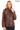 Hazel-Brown Stand Collar Genuine Leather Jacket