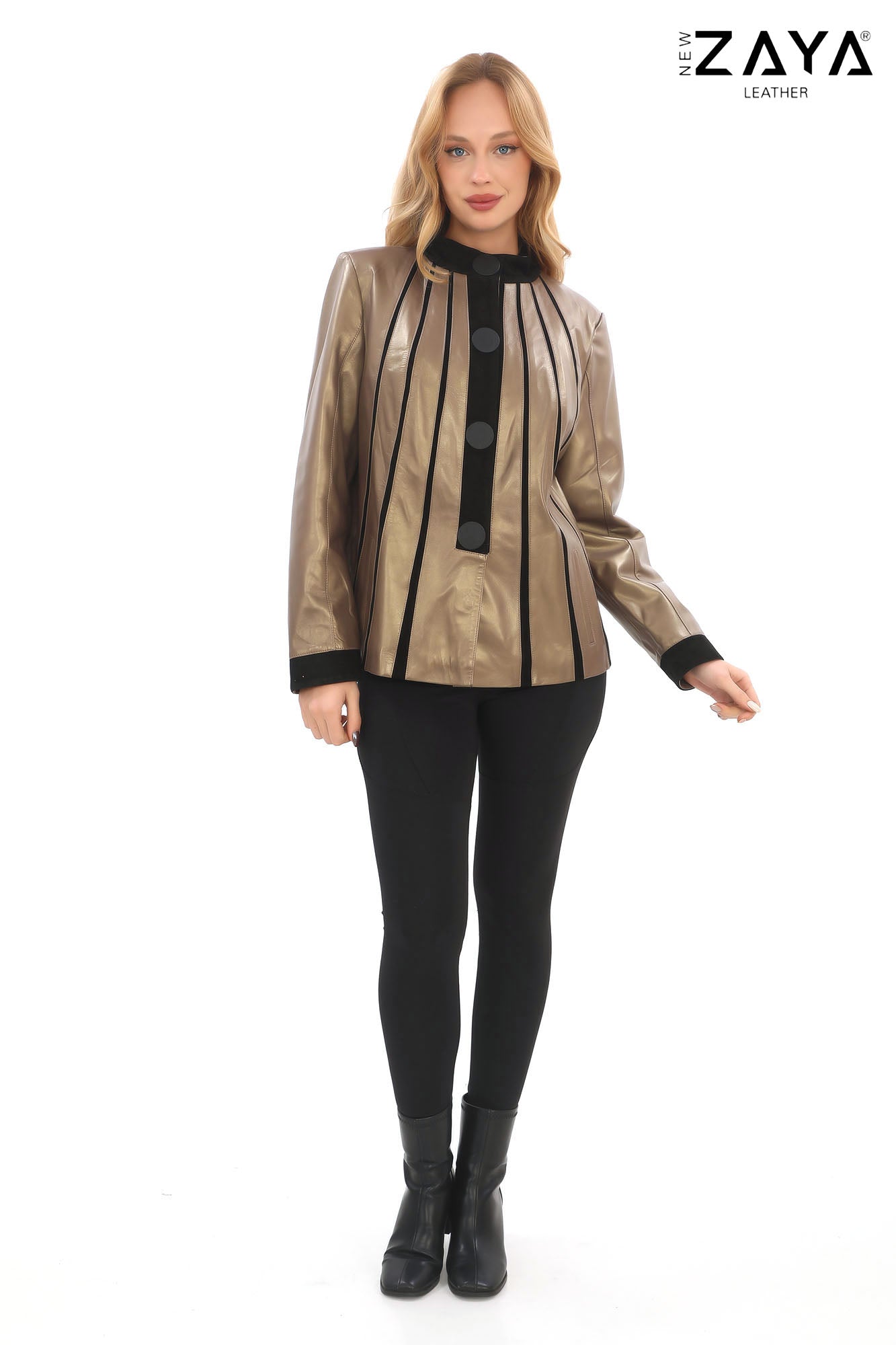 ATHENA ANTHRACITE GENUINE LEATHER & SUEDE PANELLED STATEMENT JACKET Bronze