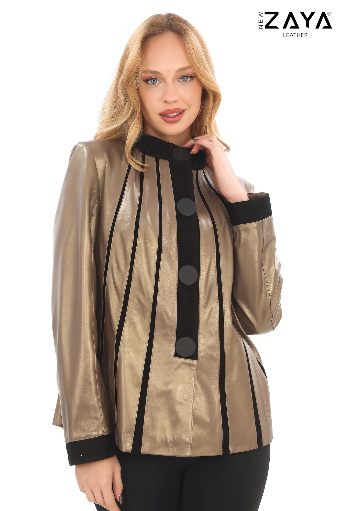 ATHENA ANTHRACITE GENUINE LEATHER & SUEDE PANELLED STATEMENT JACKET Bronze