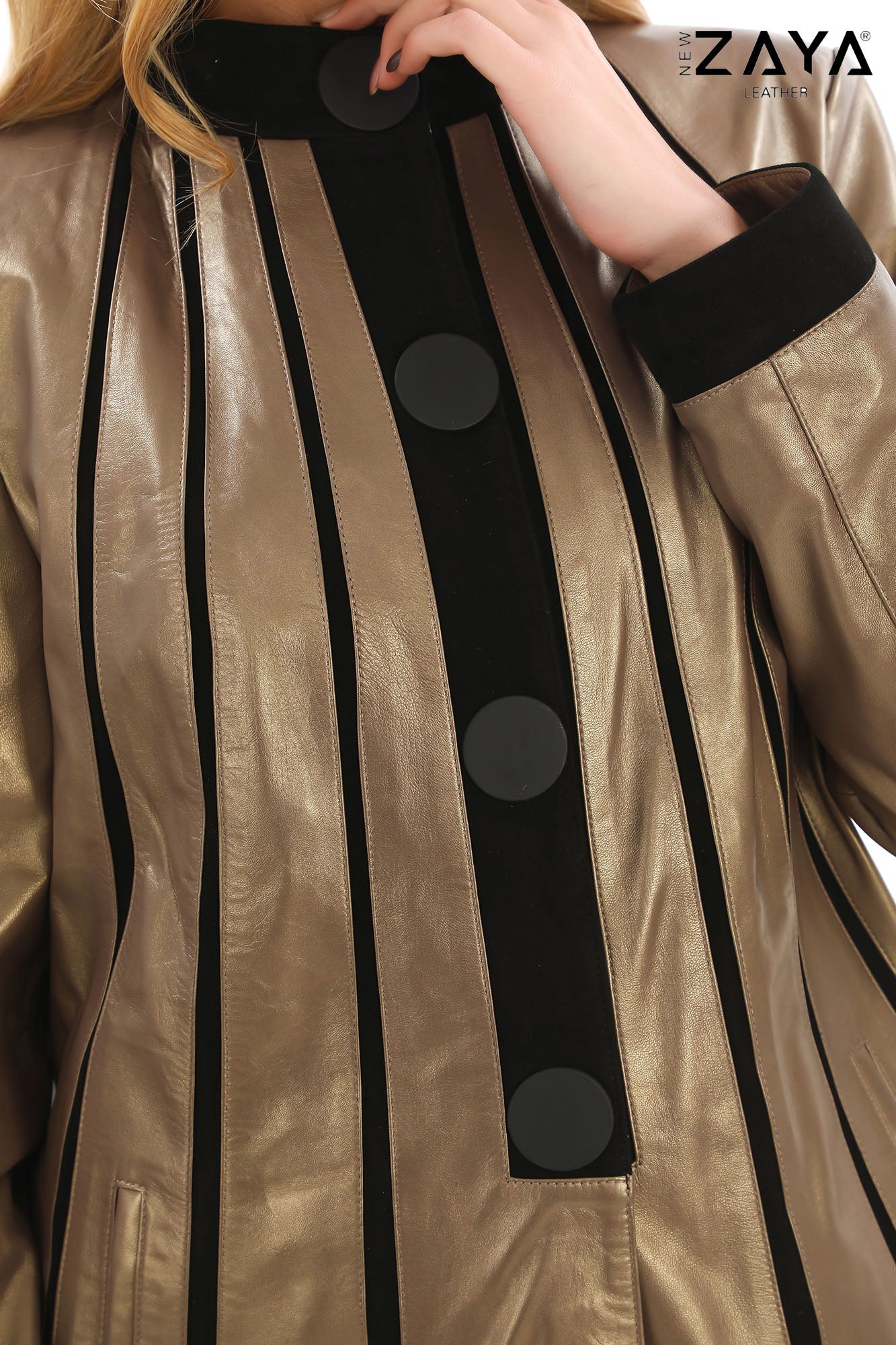 ATHENA ANTHRACITE GENUINE LEATHER & SUEDE PANELLED STATEMENT JACKET Bronze