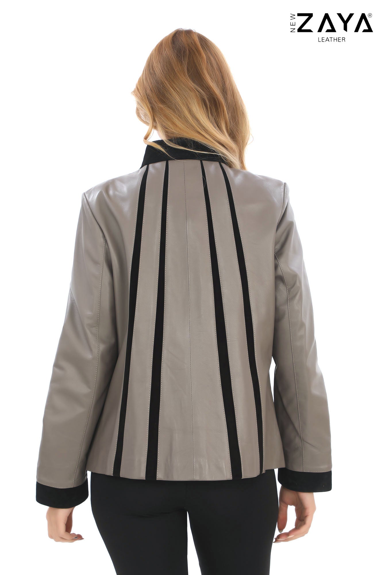 ATHENA ANTHRACITE GENUINE LEATHER & SUEDE PANELLED STATEMENT JACKET Taupe