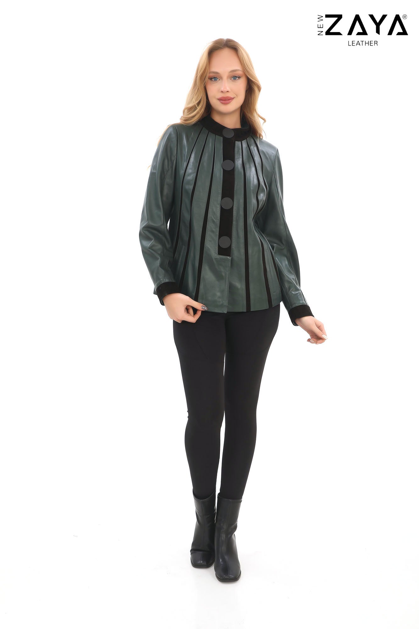 ATHENA ANTHRACITE GENUINE LEATHER & SUEDE PANELLED STATEMENT JACKET Khaki