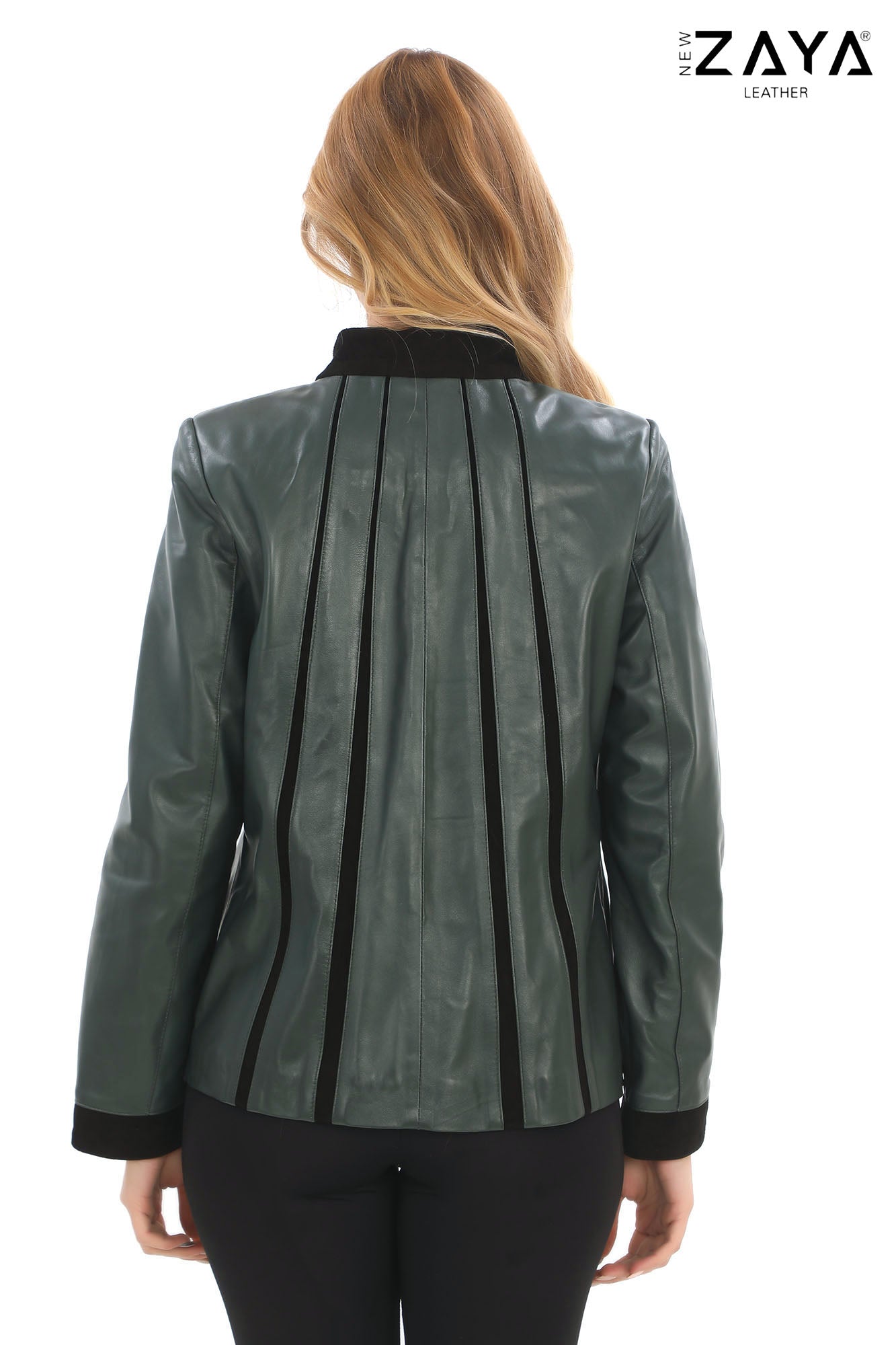 ATHENA ANTHRACITE GENUINE LEATHER & SUEDE PANELLED STATEMENT JACKET Khaki