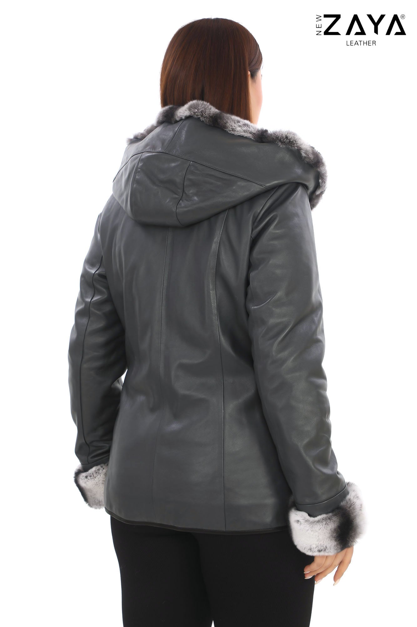 SAVELIA ANTHRACITE Fox Fur Trim Lambskin Leather Jacket