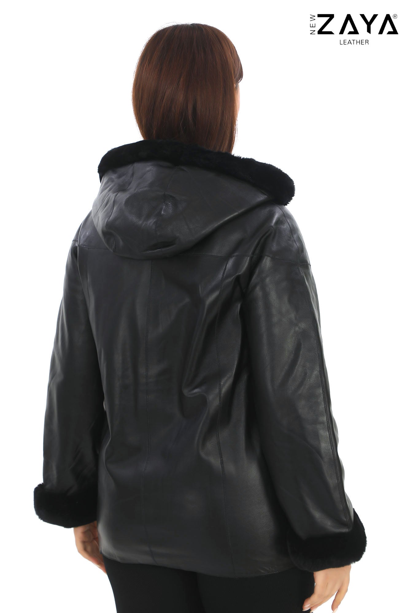 AURELIA NOIR – Fur Trim Hooded Leather Jacket