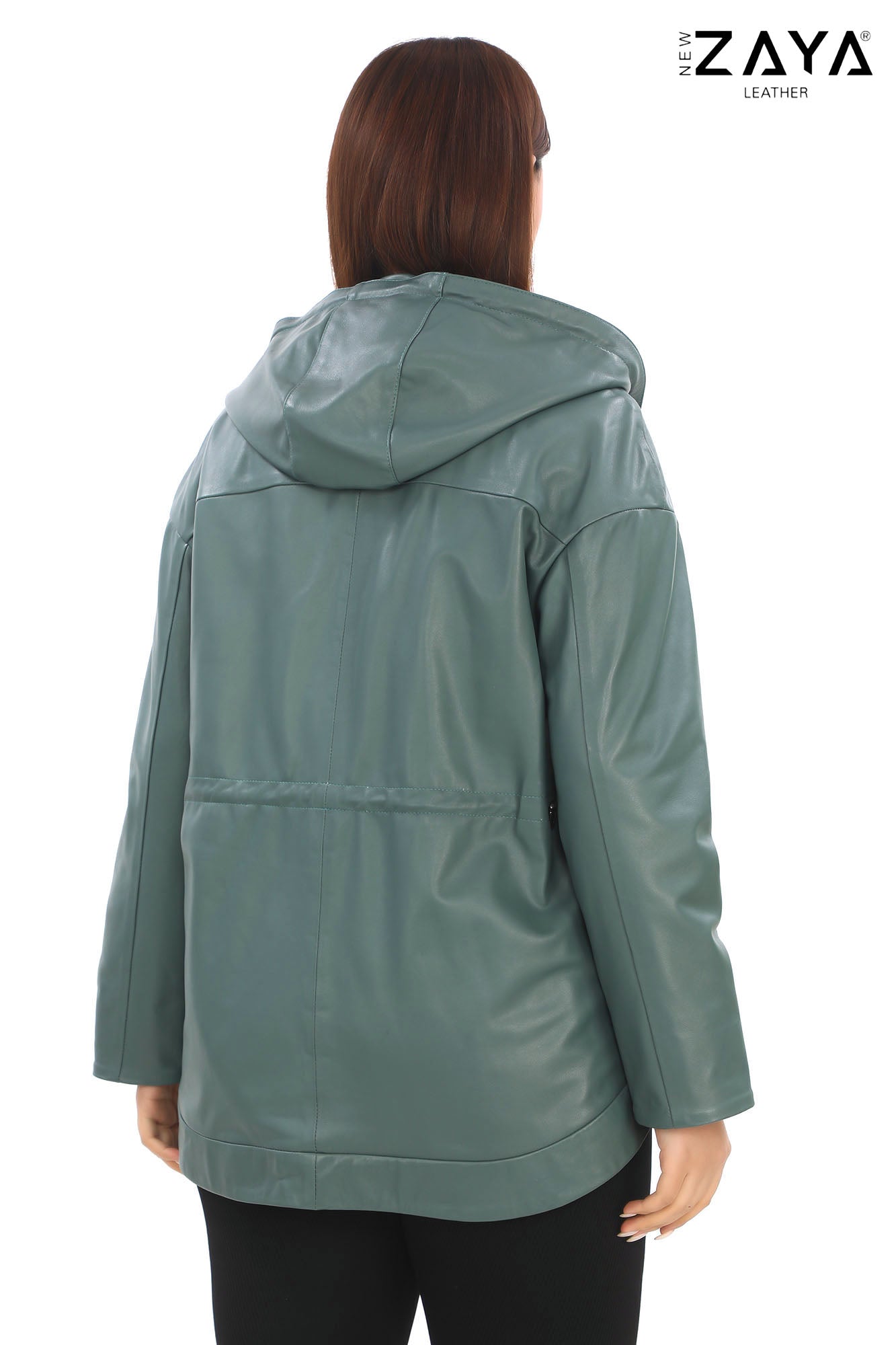 LUNA MINT GREEN HOODED GENUINE LEATHER PARKA JACKET