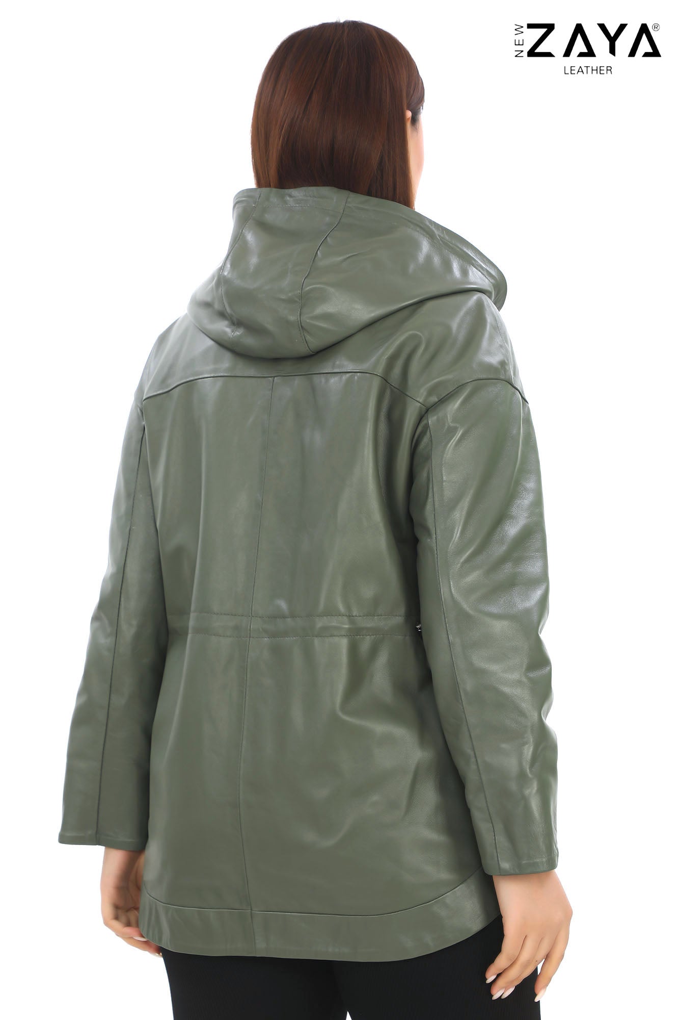 LUNA KHAKI HOODED GENUINE LEATHER PARKA JACKET