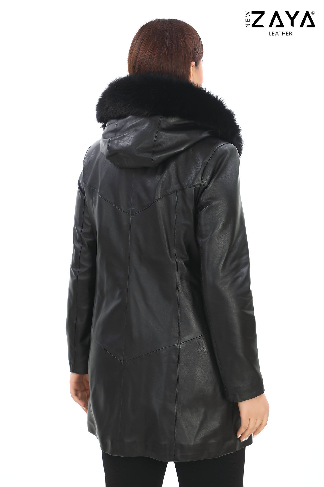 VELMORA NOIR – Fur Hooded Leather Trench Coat Black