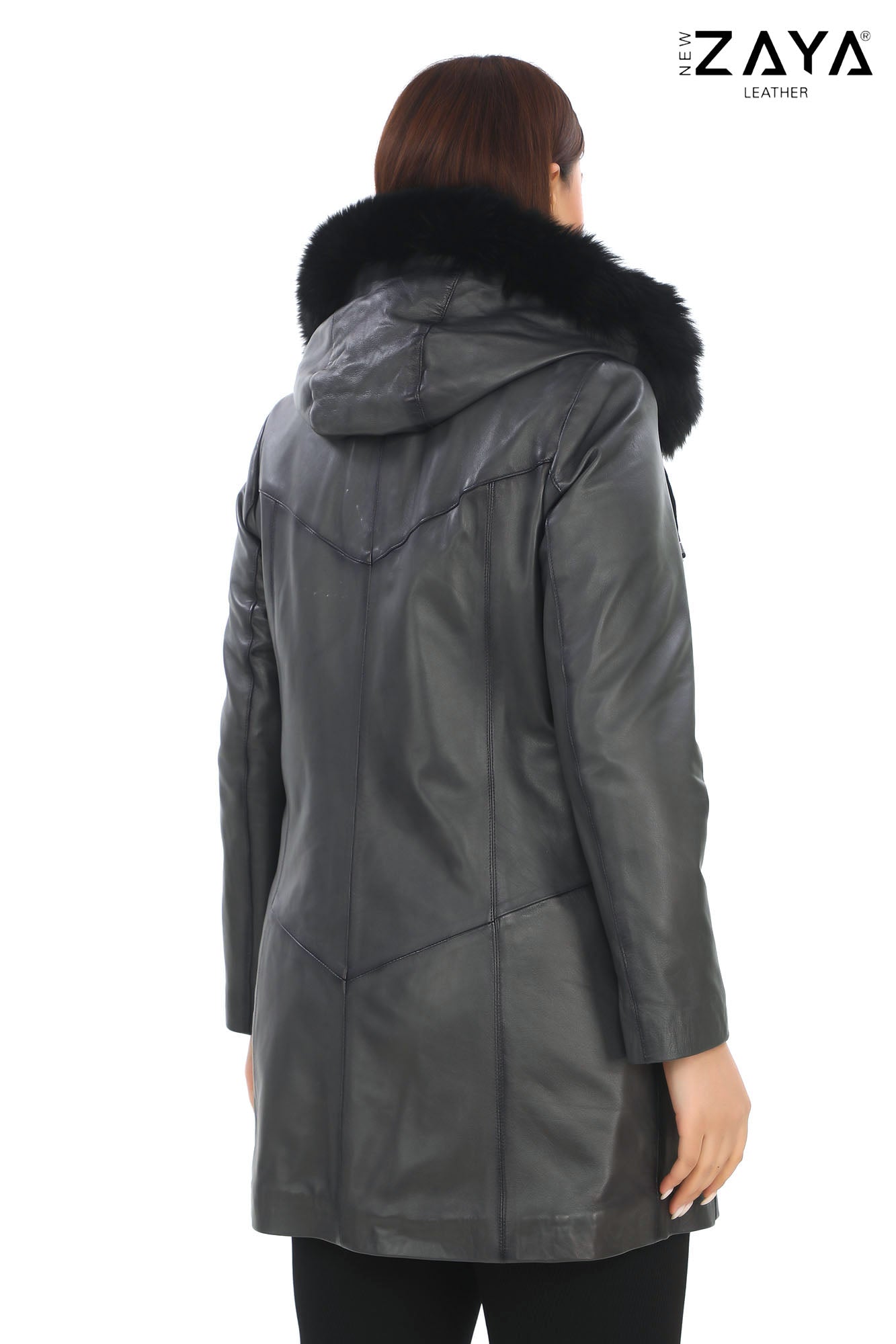 VELMORA NOIR – Fur Hooded Leather Trench Coat Anthracite