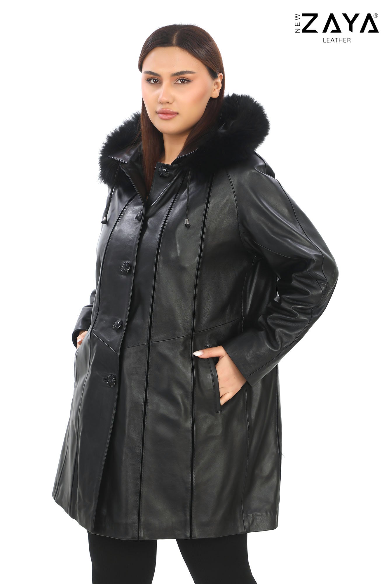 AURELIA NOIR – Fur Hooded Leather Trench