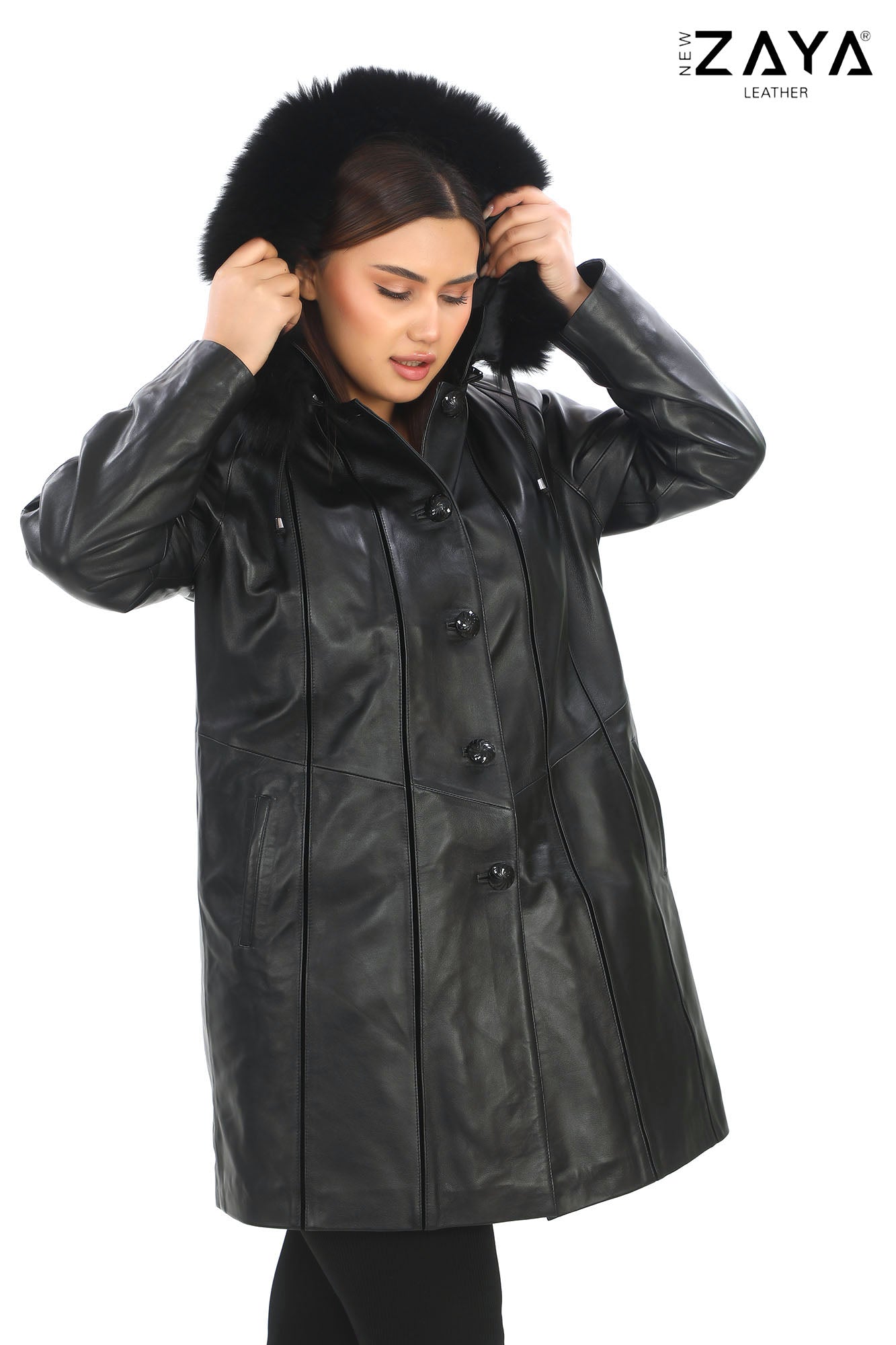 AURELIA NOIR – Fur Hooded Leather Trench