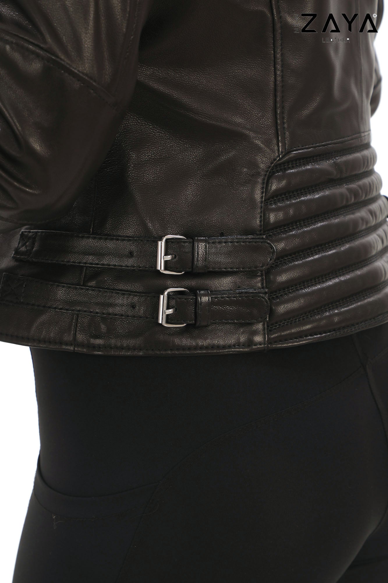 AURELIA NOIR – Ribbed Biker Leather Jacket