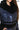 Aurevine Women’s Metallic Blue Genuine Leather Jacket with Knit Shawl Collar and Suede Contrast Panels