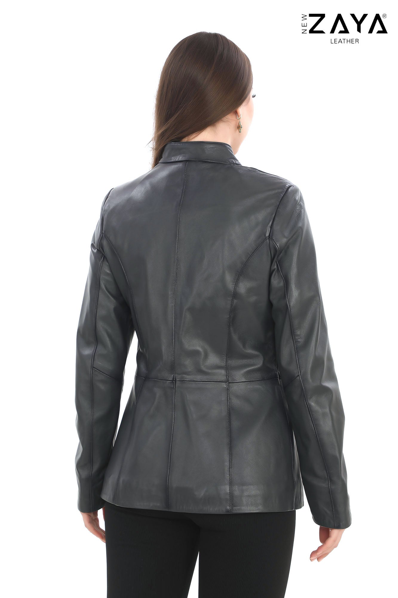 Treviso Genuine Lambskin Anthracite Leather Jacket with Metallic Side Bar Details