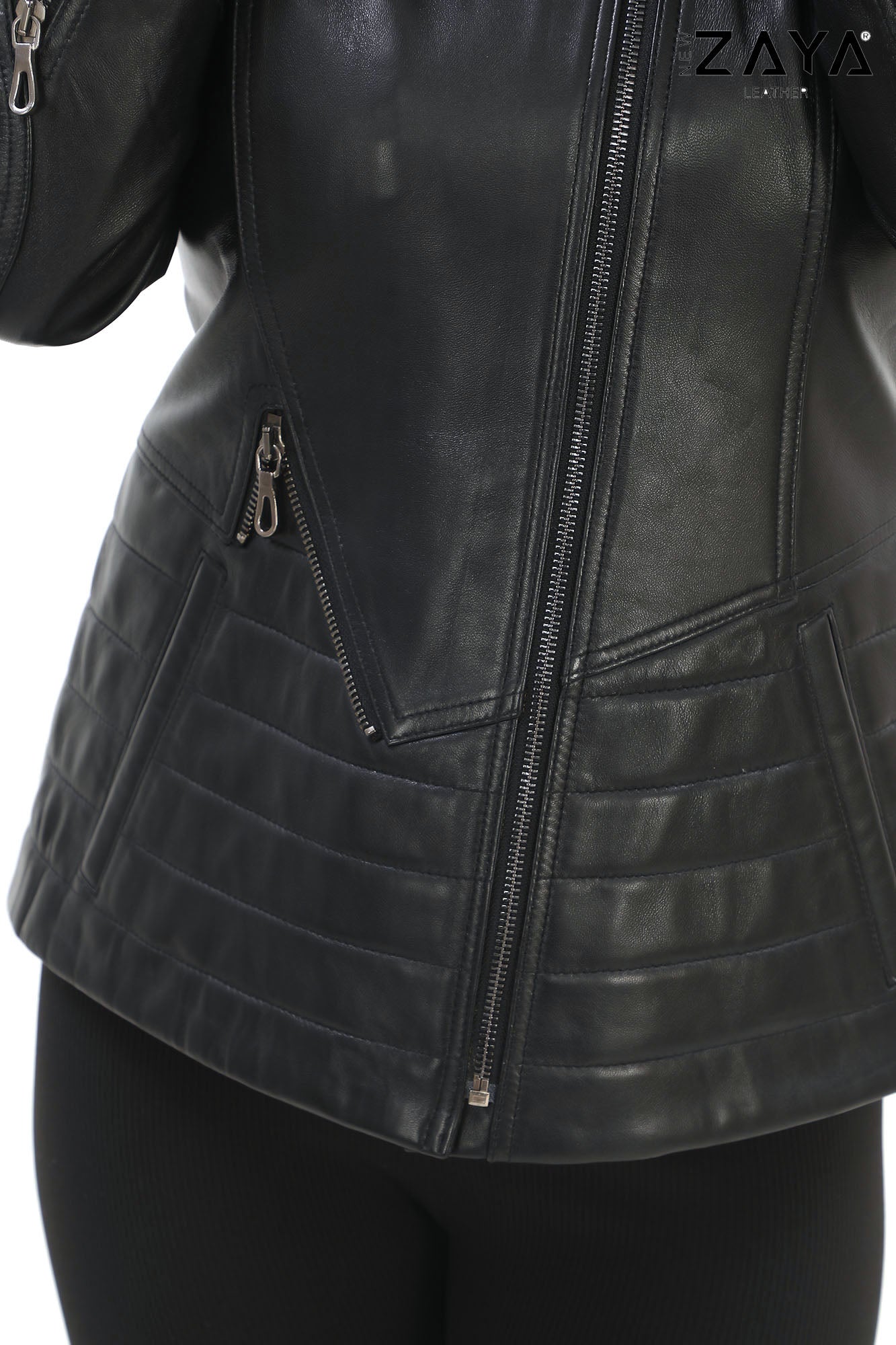 Capri Genuine Lambskin Black Leather Hooded Jacket with Authentic Fox Fur Trim