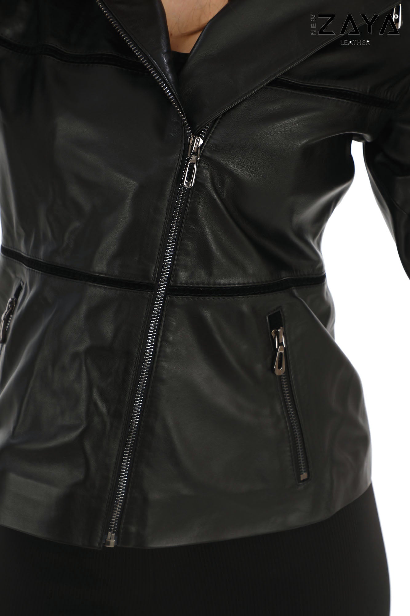 JAEEN Black Genuine Lambskin Leather Jacket with Detachable Hood