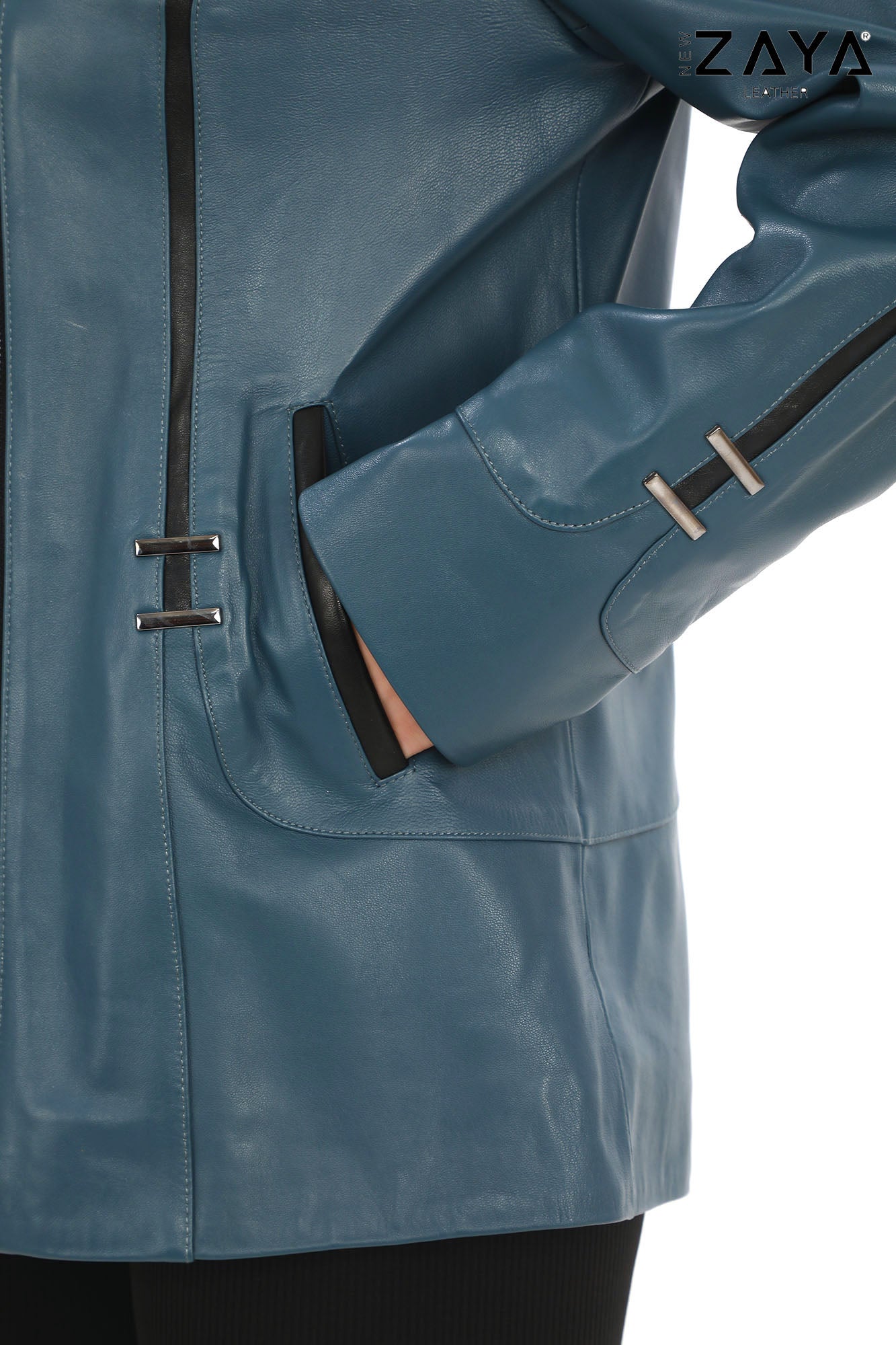 Taylor Petrol Blue Genuine Lambskin Leather Jacket