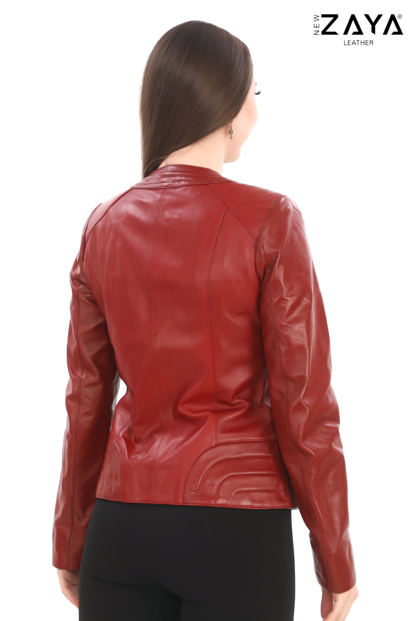 FLORA RED GENUINE LEATHER RUFFLE DETAILED ASYMMETRICAL JACKET
