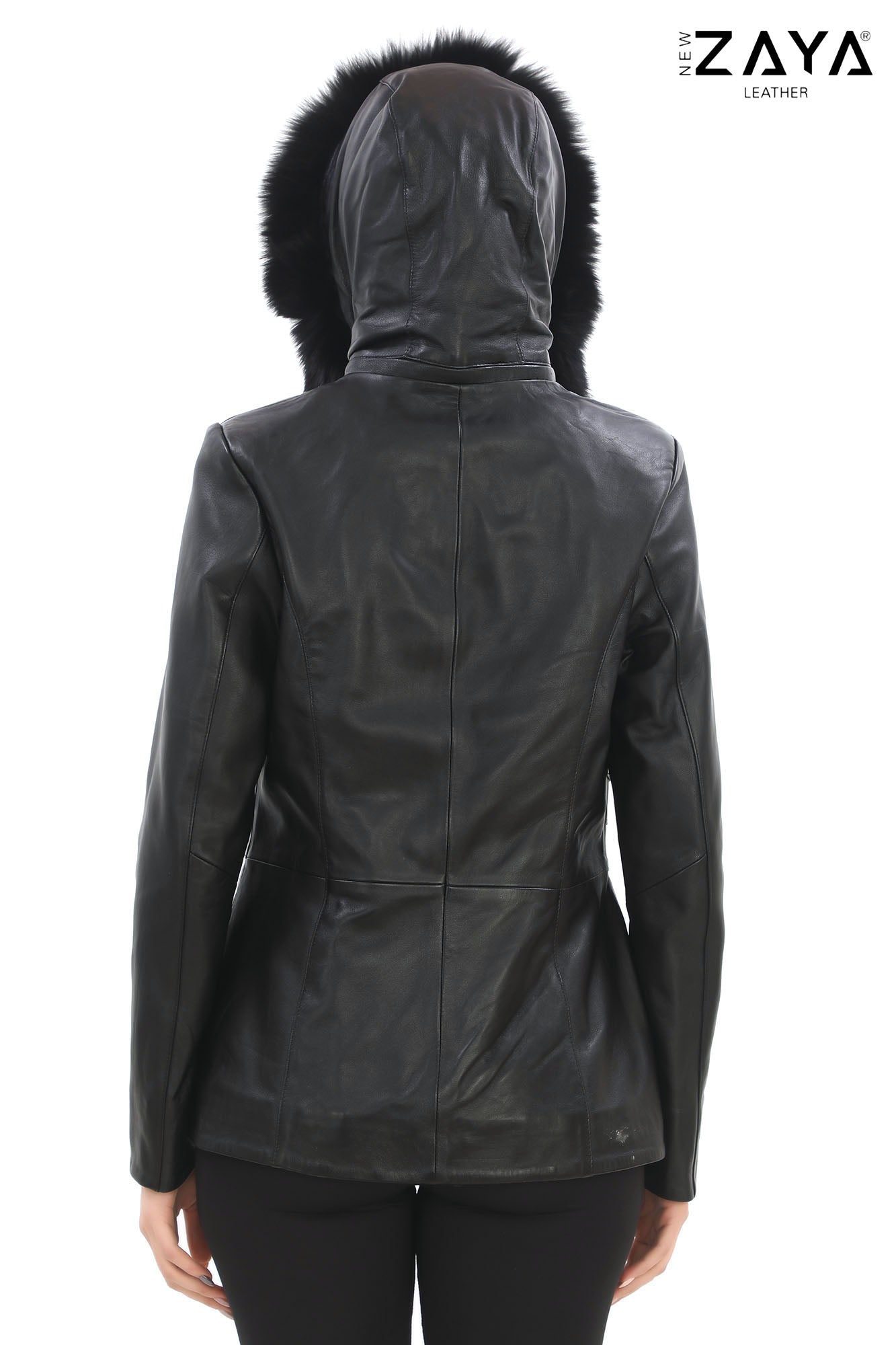 ELIVE BLACK Fur Hooded Leather Jacket