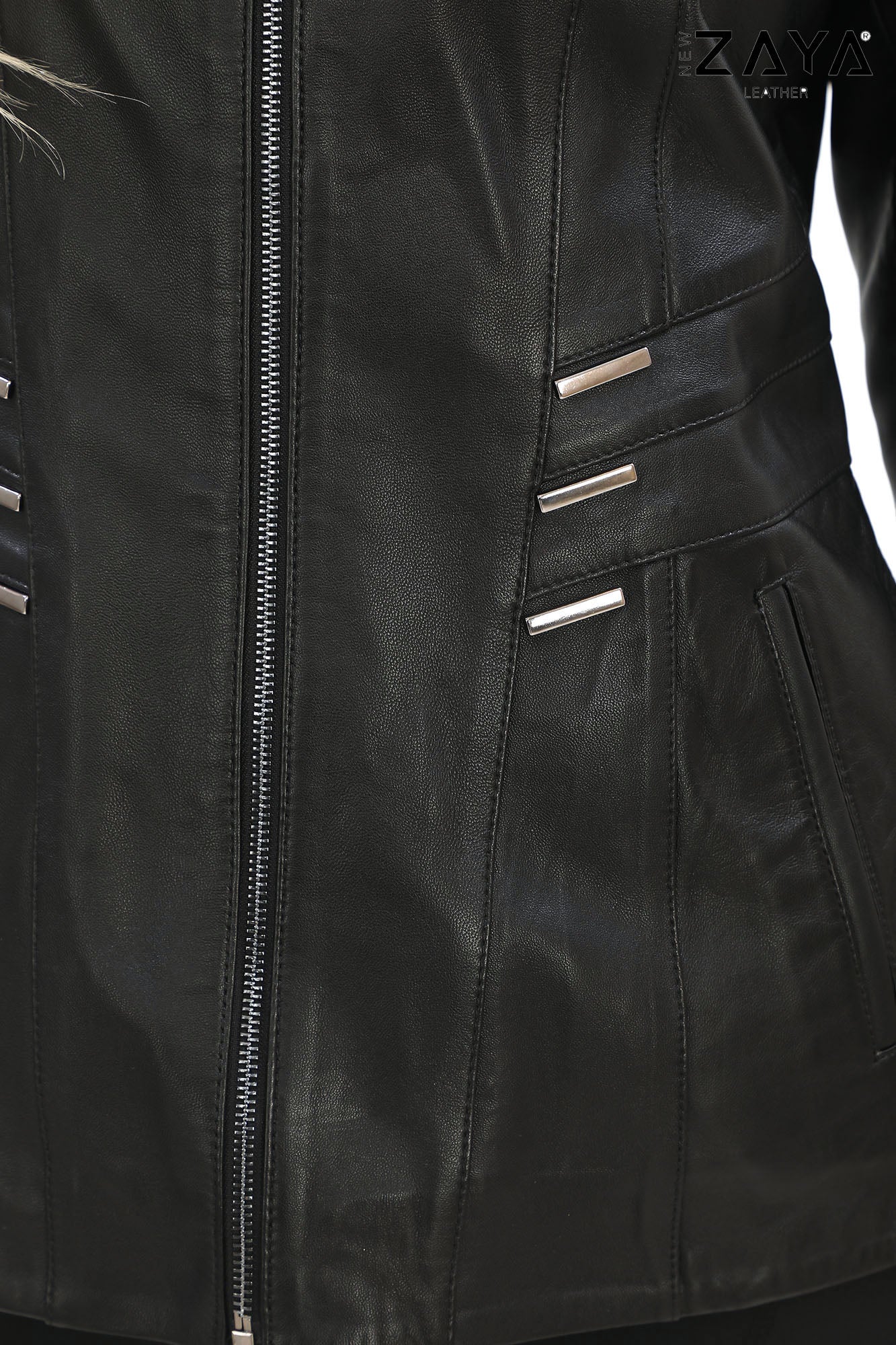 ELIVE BLACK Fur Hooded Leather Jacket