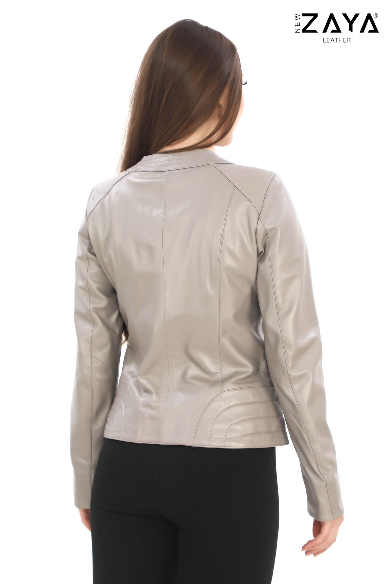 FLORA BEIGE GENUINE LEATHER RUFFLE DETAILED ASYMMETRICAL JACKET