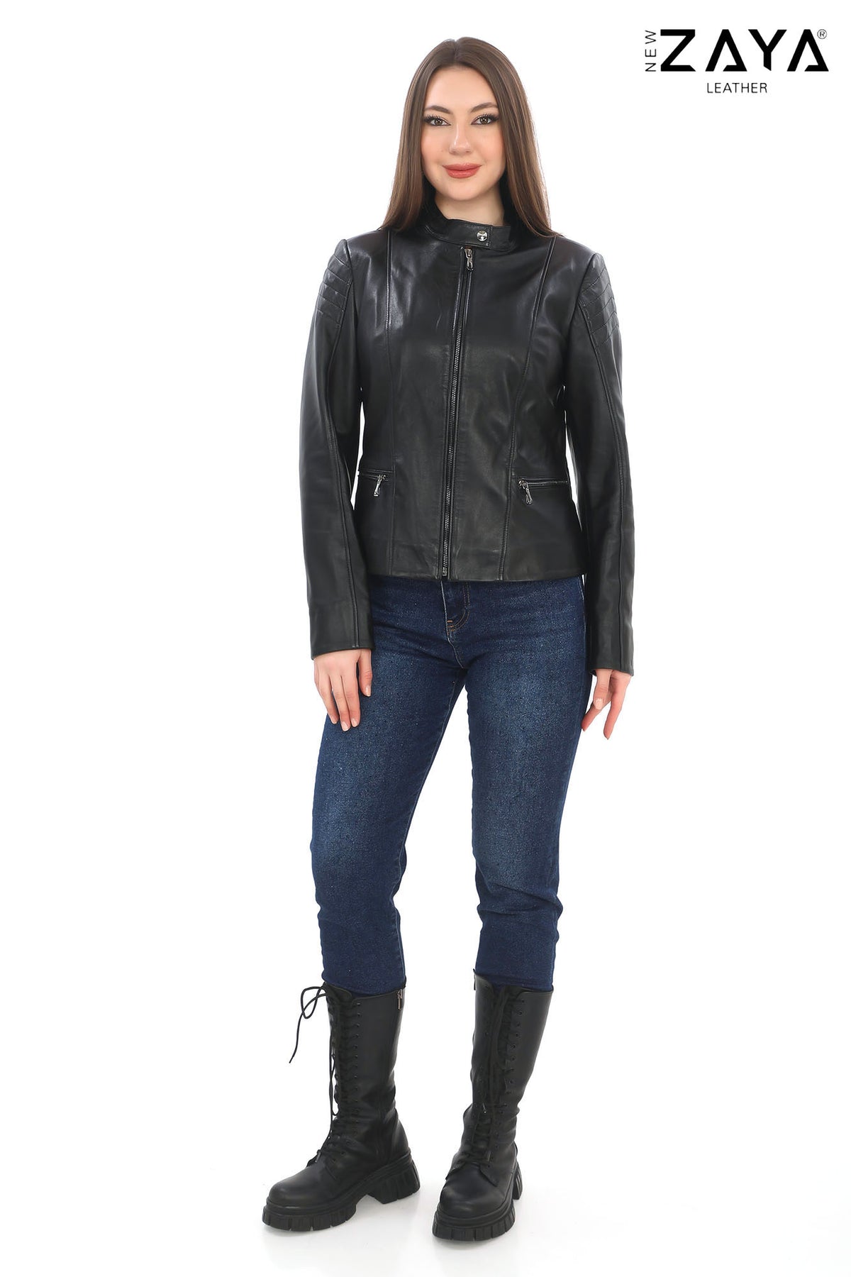 LUNARA NOIR – Quilted Shoulder Leather Jacket