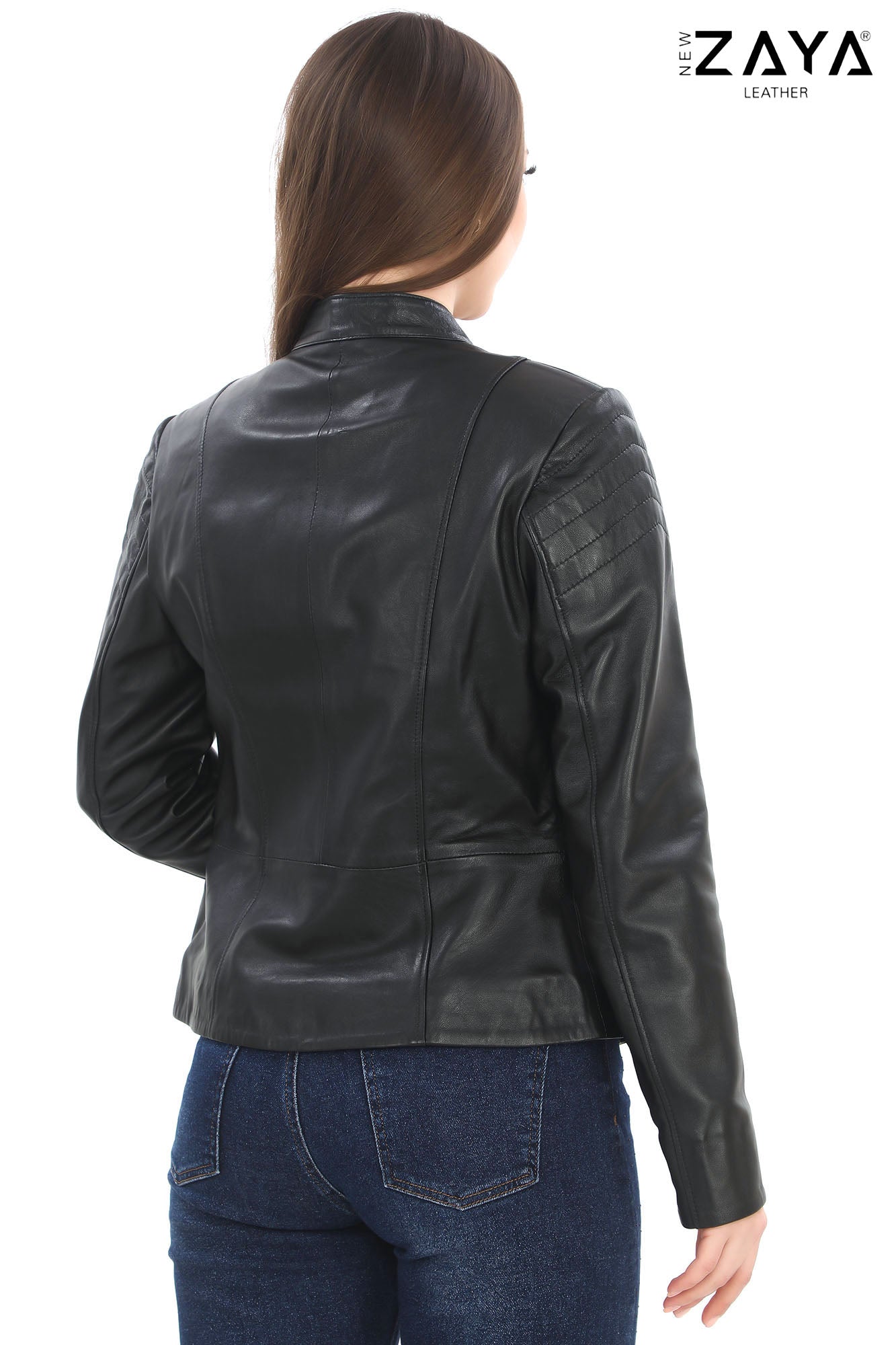 LUNARA NOIR – Quilted Shoulder Leather Jacket