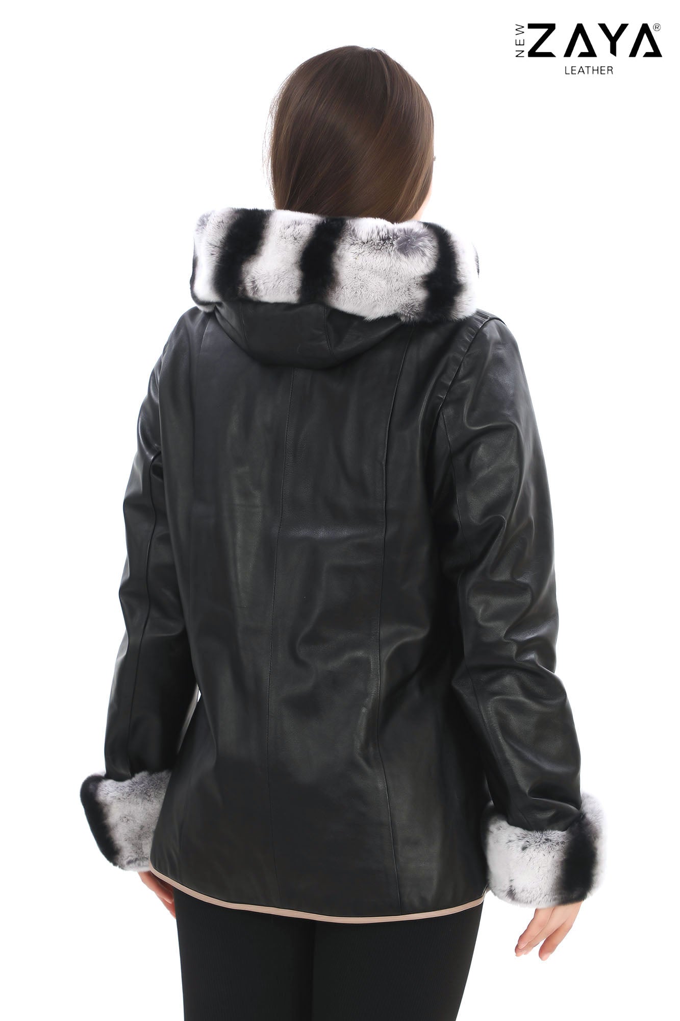 SAVELIA BLACK Fox Fur Trim Lambskin Leather Jacket