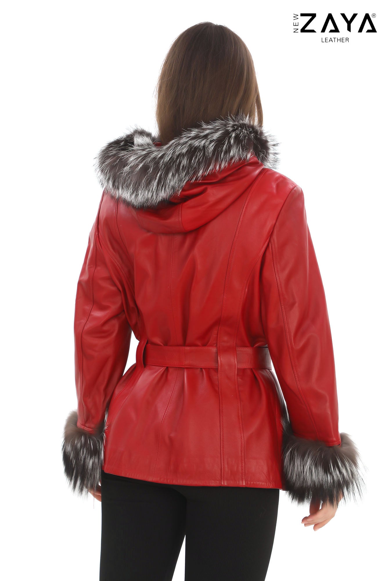 AURELIA SILVER FOX – Hooded Leather Coat Red