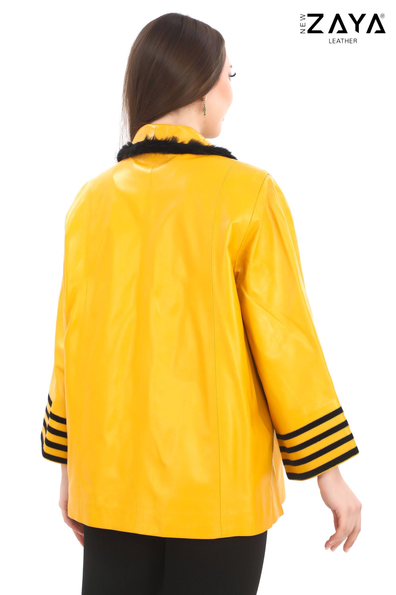 SOLARA YELLOW – Women’s Genuine Leather Designer Jacket with Contrast Trim