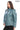 Hazel -Teal Stand Collar Genuine Leather Jacket