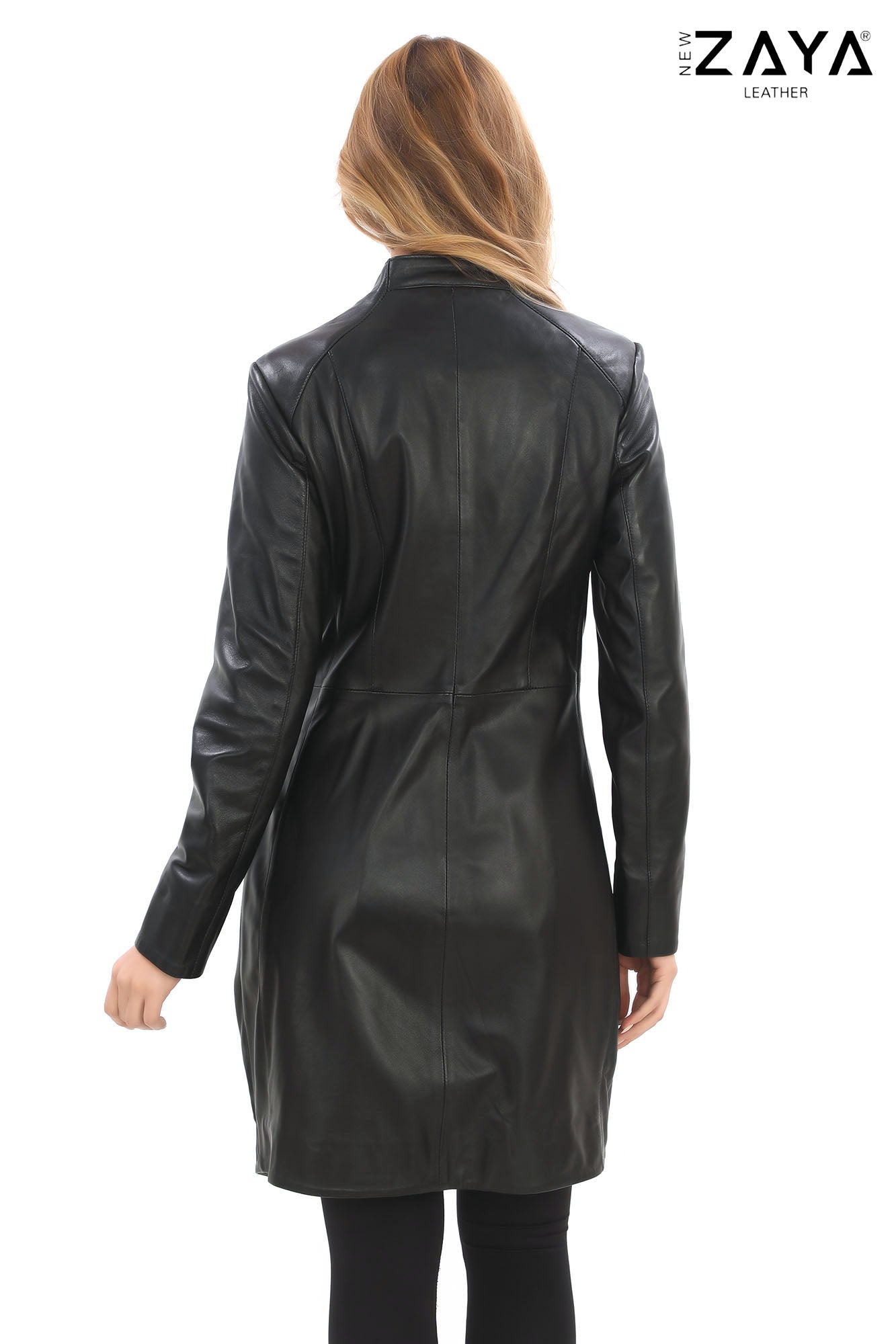 SCARLET Asymmetric ZIP Black Genuine Lambskin Leather Trench Black