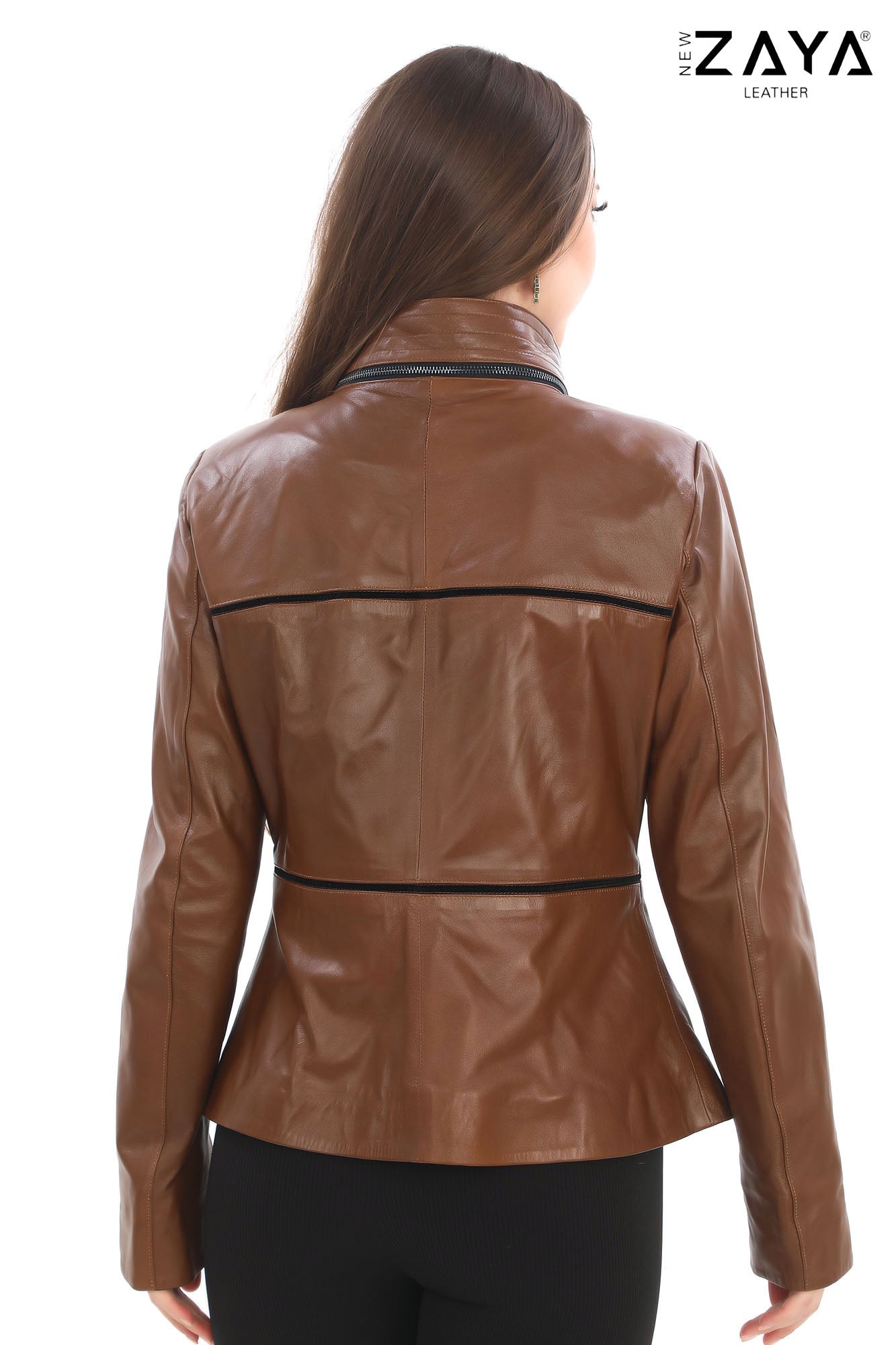 JAEEN Brown Genuine Lambskin Leather Jacket with Detachable Hood