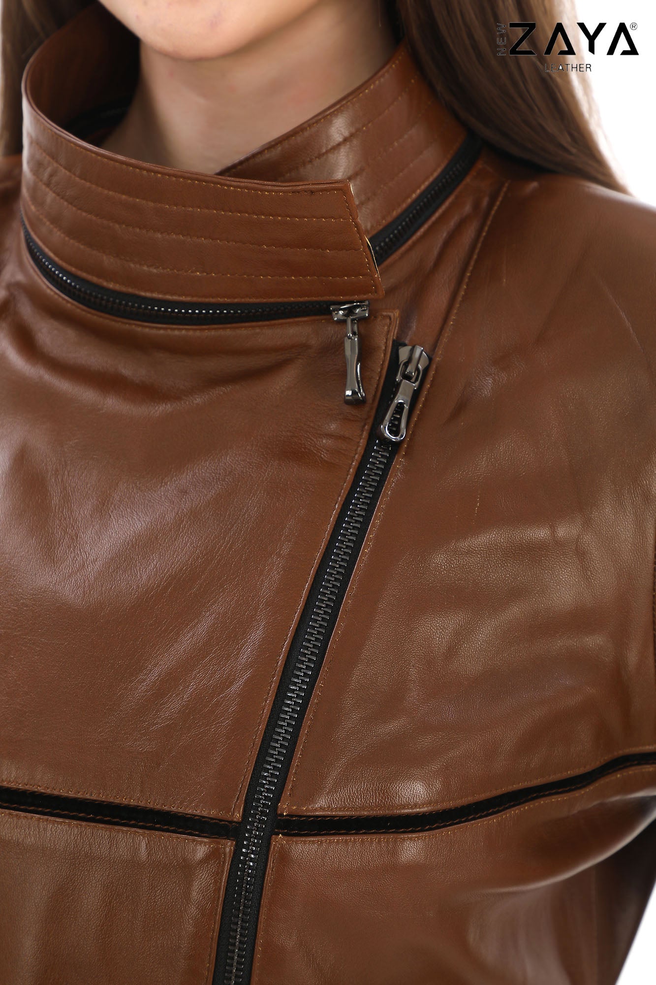 JAEEN Brown Genuine Lambskin Leather Jacket with Detachable Hood