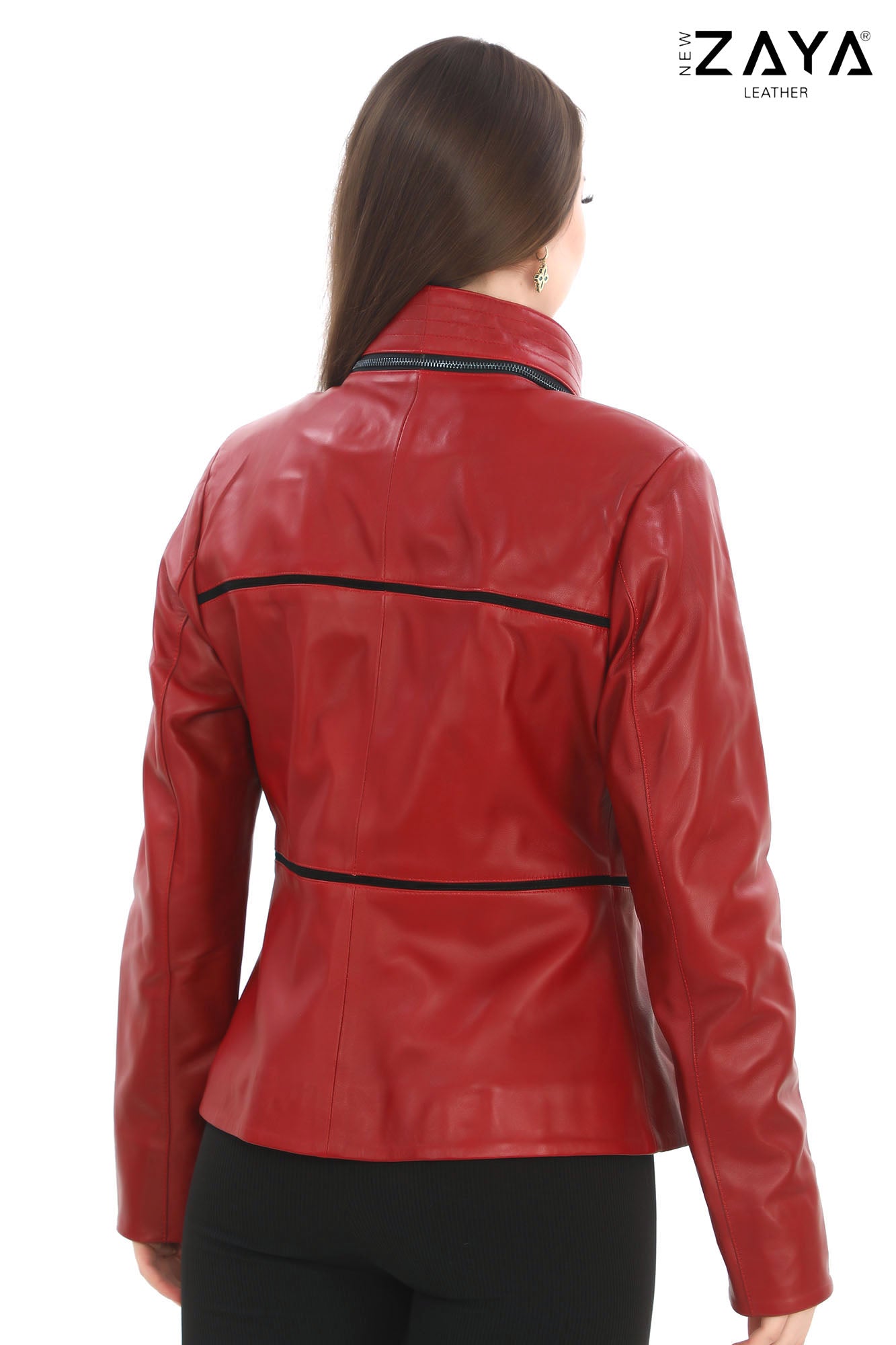 JAEEN Red Genuine Lambskin Leather Jacket with Detachable Hood