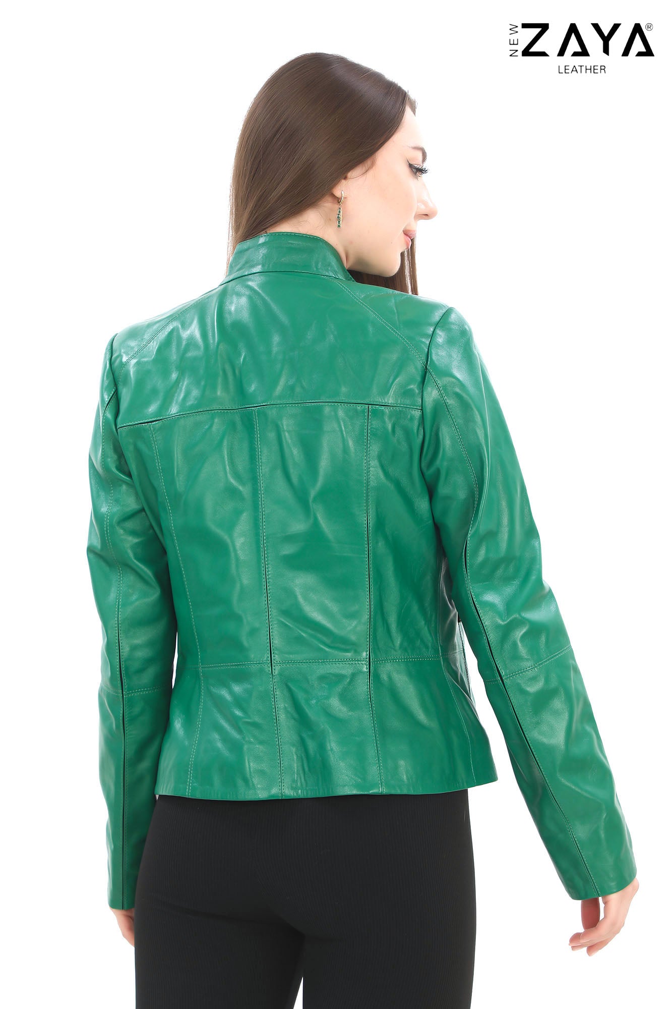 ELara Women’s Green Genuine Leather Jacket