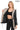 Venza Genuine Lambskin Black Hooded Leather Jacket with Contrast Asymmetric Stripes