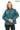 Hazel -Petrol Blue Stand Collar Genuine Leather Jacket