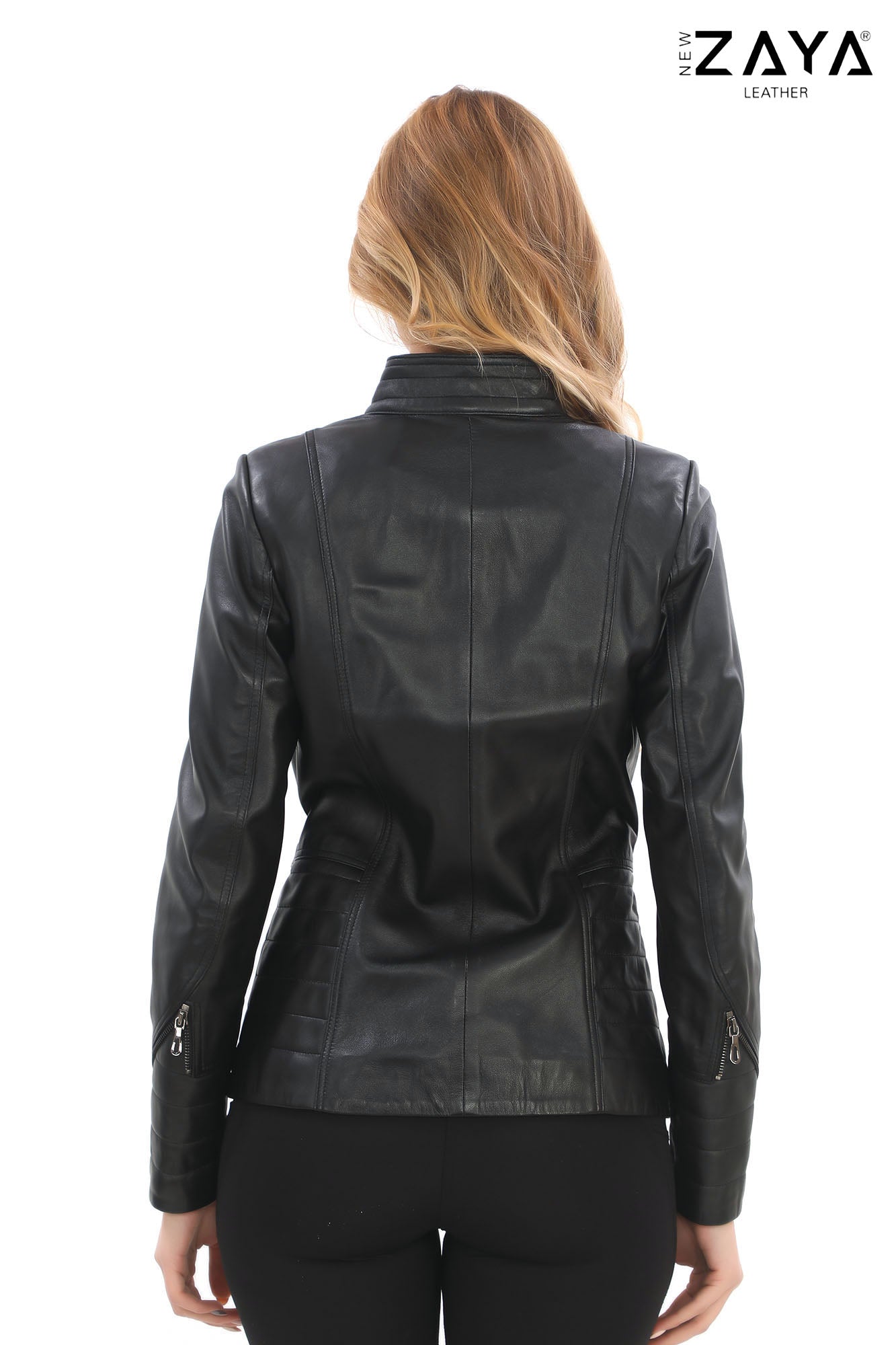 Verona Genuine Leather Black Asymmetric Biker Jacket with Quilted Panel Details