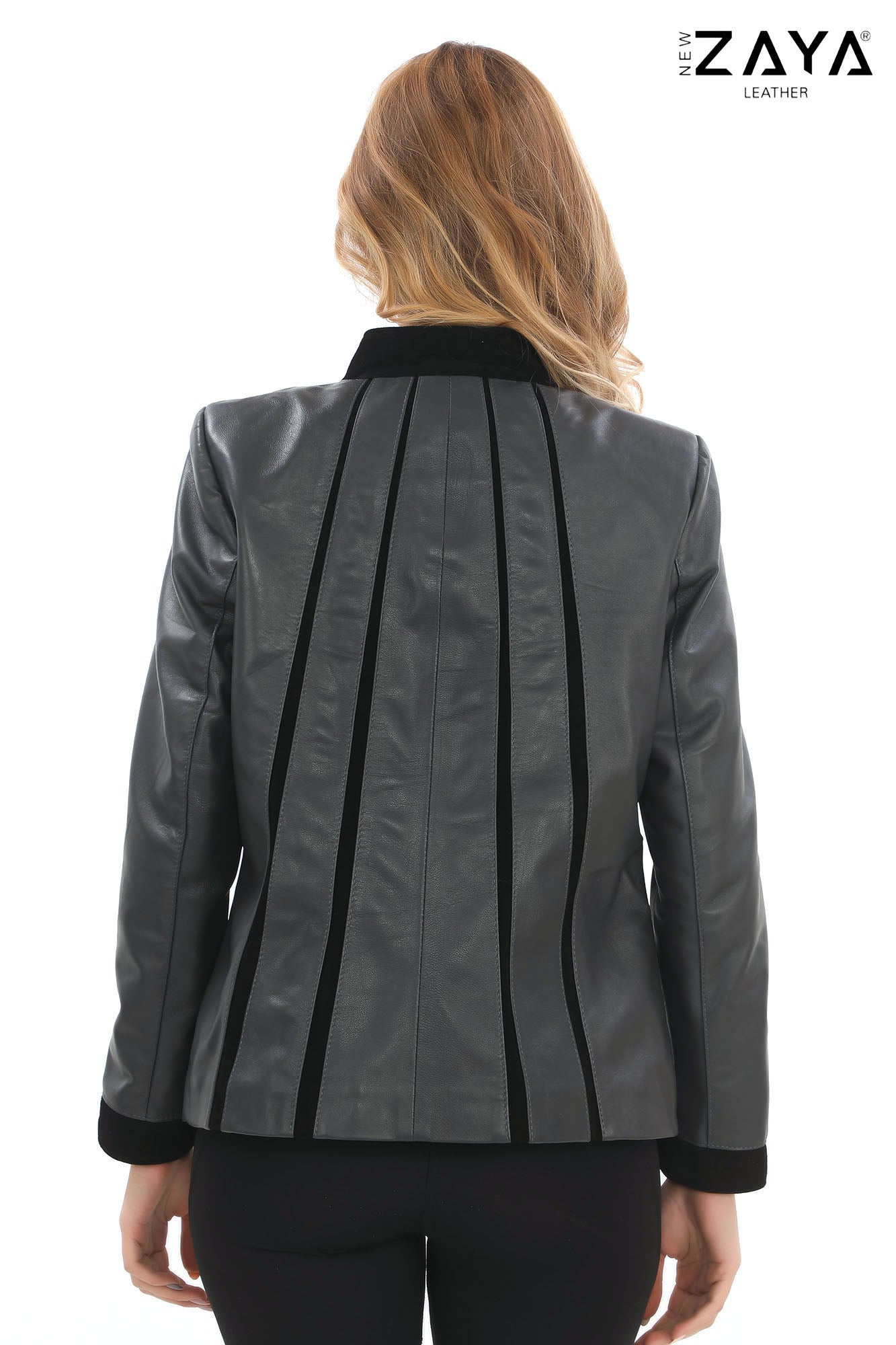 ATHENA ANTHRACITE GENUINE LEATHER & SUEDE PANELLED STATEMENT JACKET Anthracite