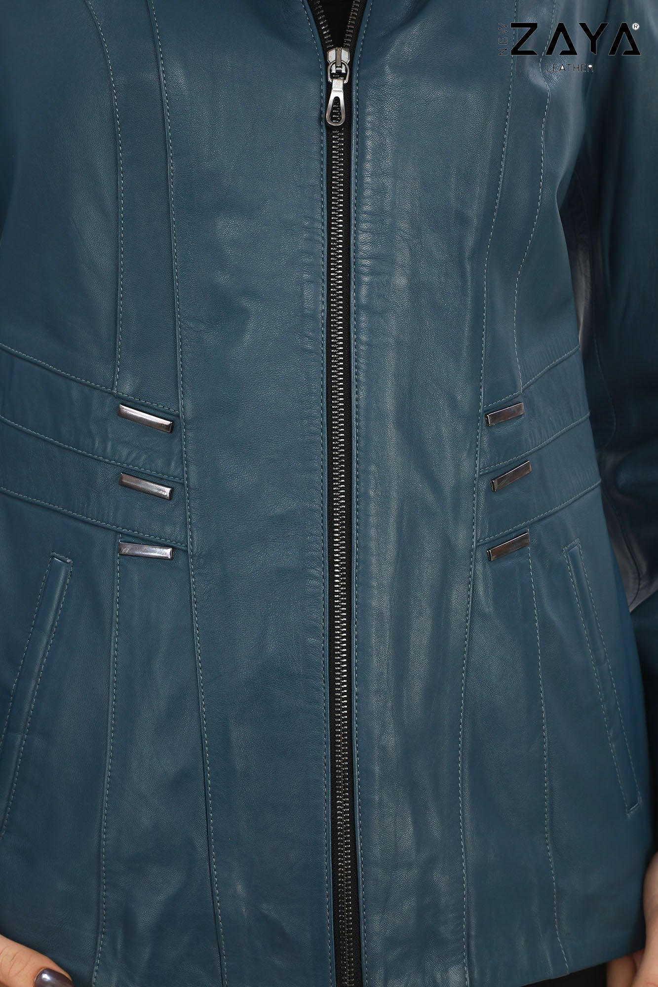 ELIVE COBALT BLUE Fur Hooded Leather Jacket